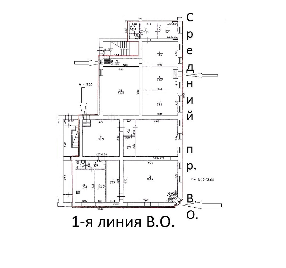 Снять помещение свободного назначения 355  м2 г Санкт-Петербург, линия 1-я В.О., д 44